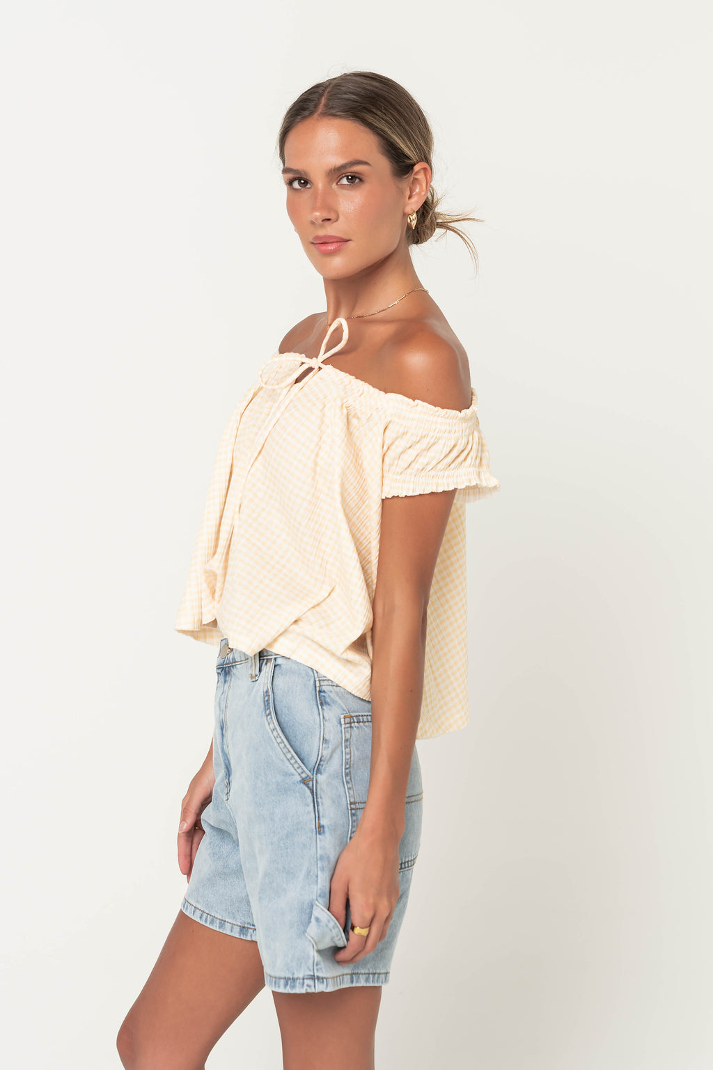 Livy Gingham Oversized Top in Yellow