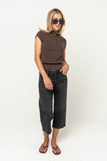 Miriam Mock Neck Top in Brown