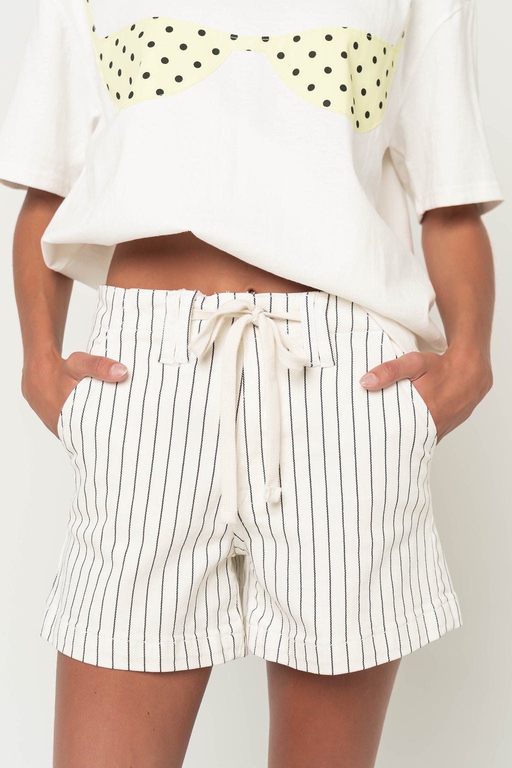 Beckie Striped Denim Shorts in Ivory - FINAL SALE