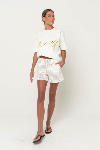 Beckie Striped Denim Shorts in Ivory - FINAL SALE