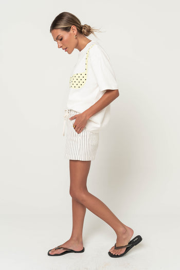 Beckie Striped Denim Shorts in Ivory - FINAL SALE