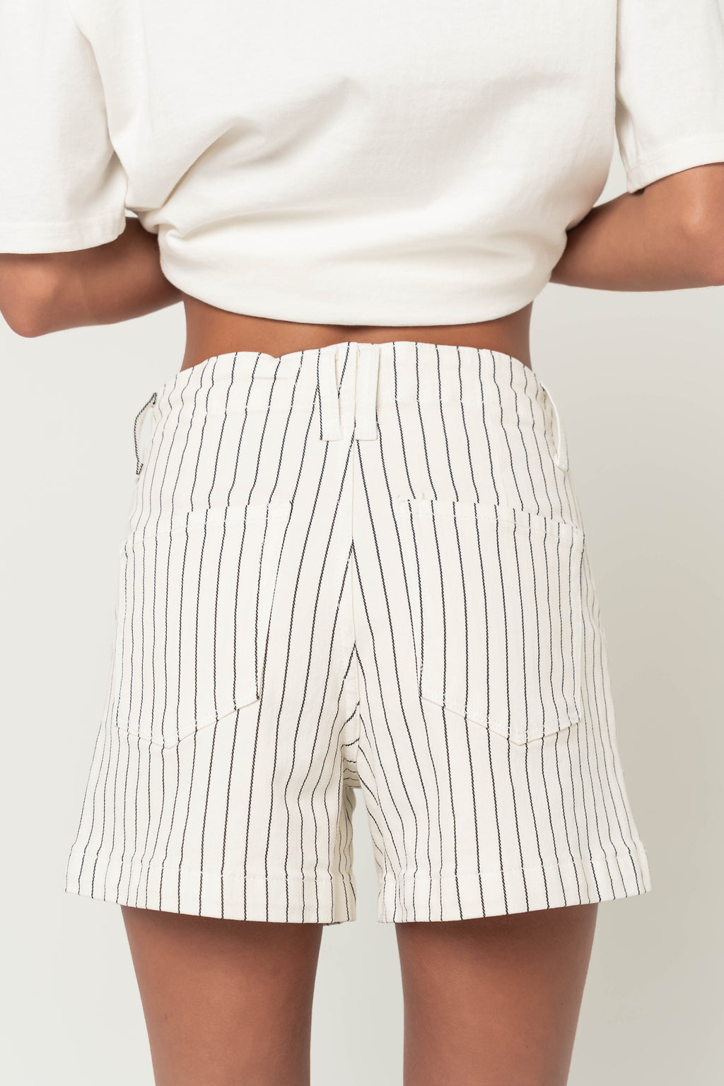 Beckie Striped Denim Shorts in Ivory - FINAL SALE