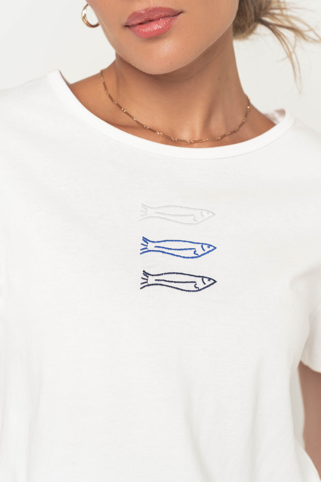 Ashley Embroidered Fish Baby Tee in White