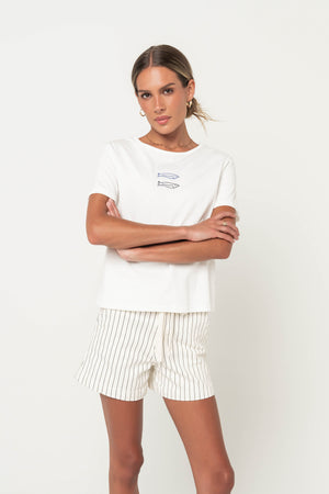 Ashley Embroidered Fish Baby Tee in White