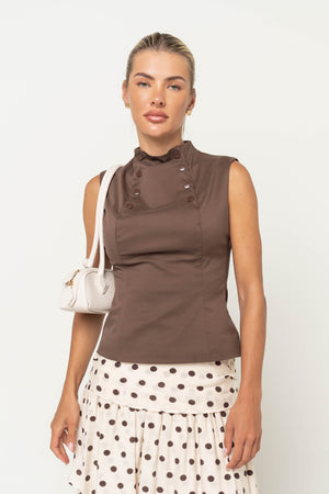 Kaia Mock Neck Tank in Brown