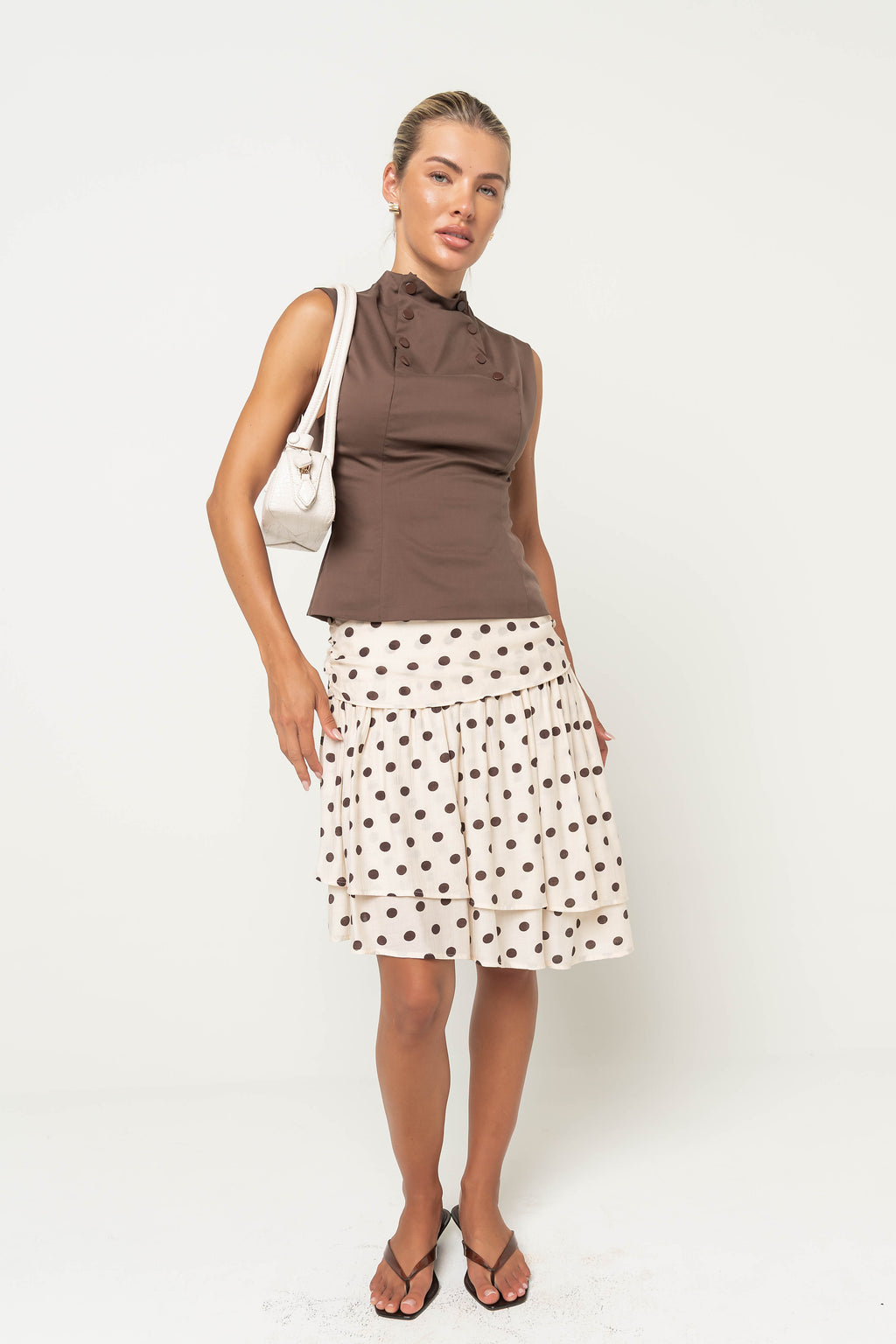 Kaia Mock Neck Tank in Brown