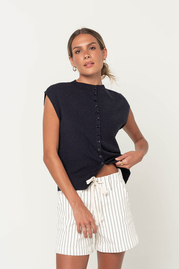 Cambria Sleeveless Cardigan in Navy