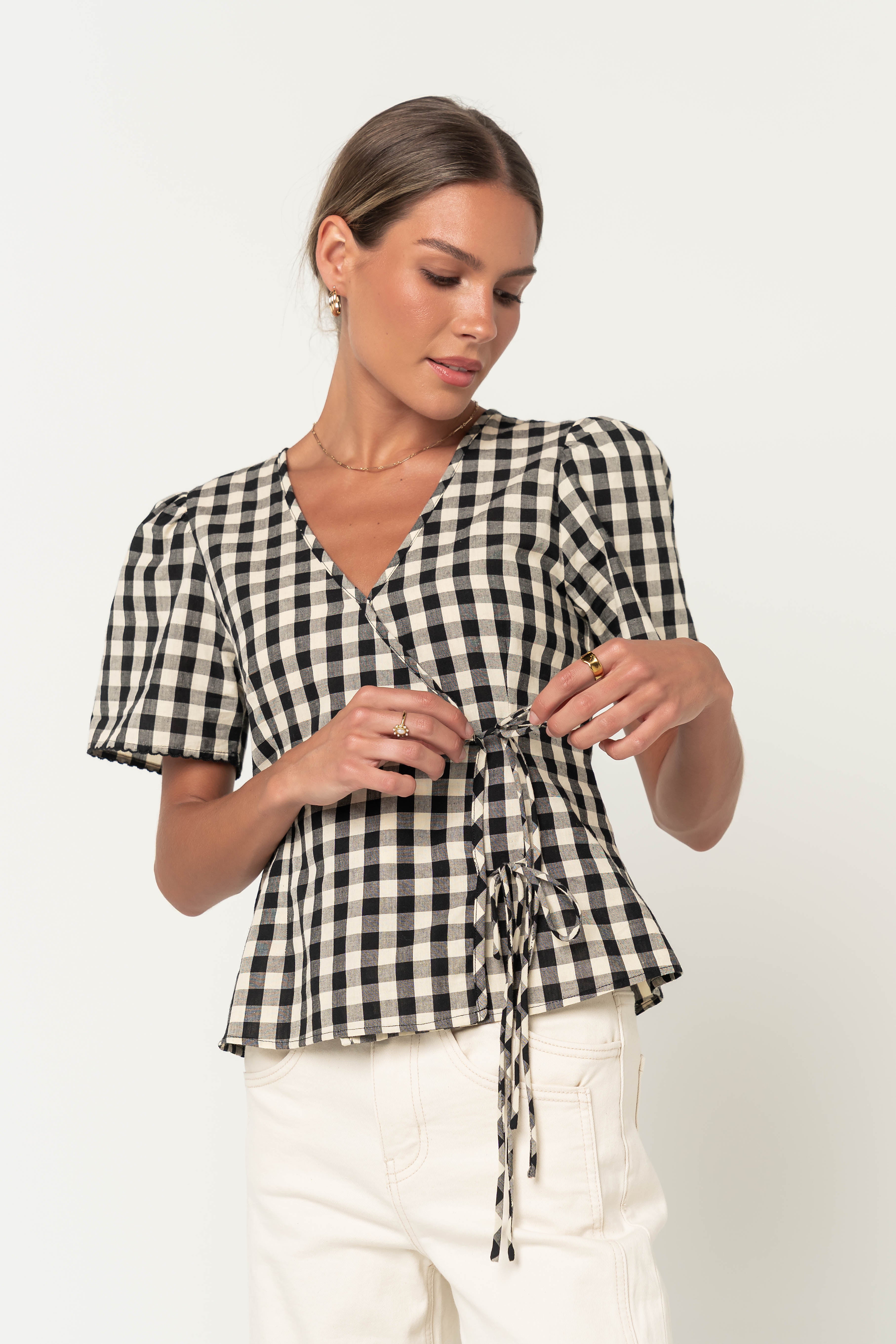 Callie Gingham Blouse in Black