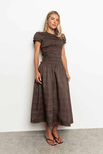 Opal Gingham Maxi Dress in Dark Brown