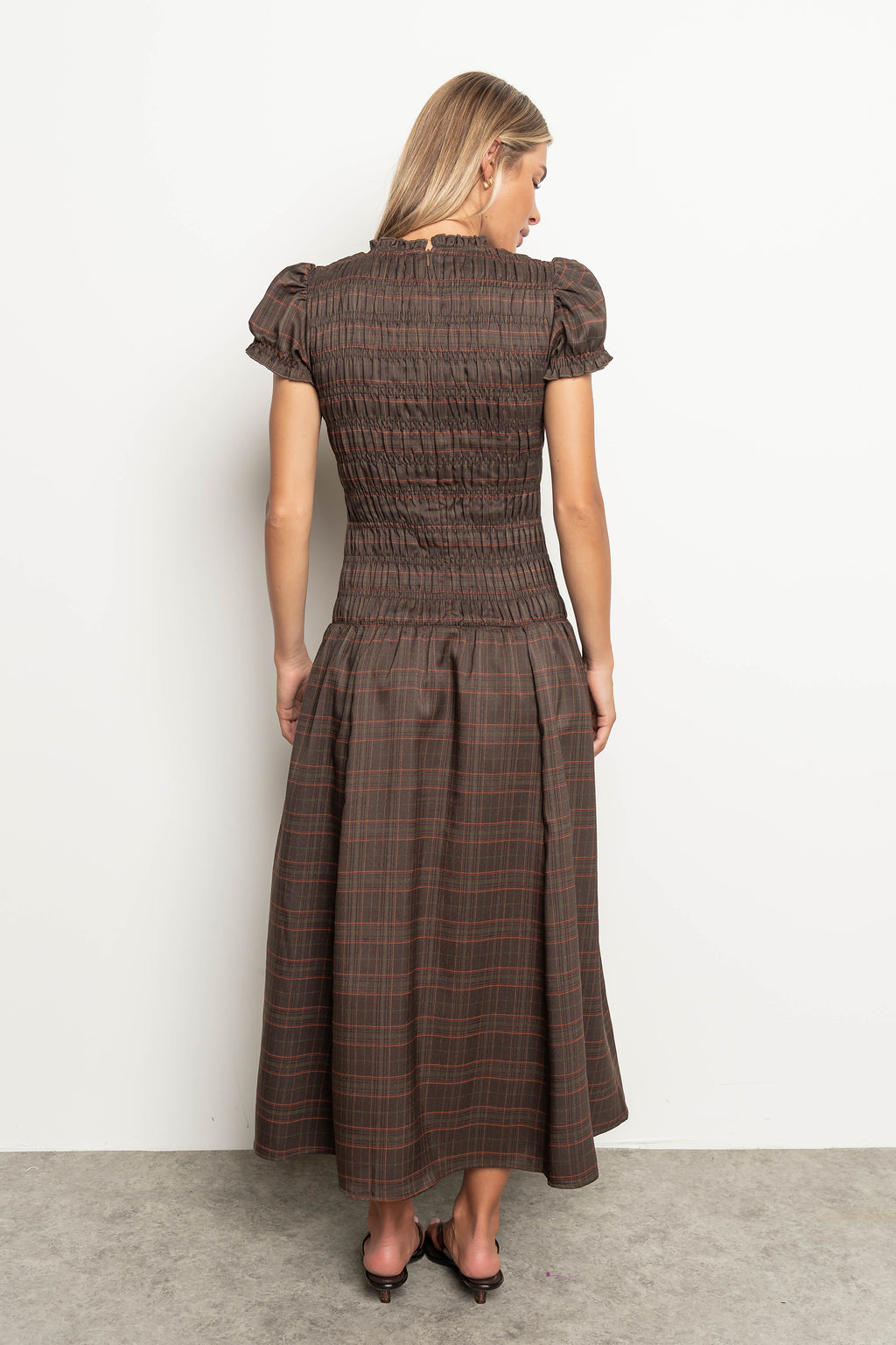 Opal Gingham Maxi Dress in Dark Brown