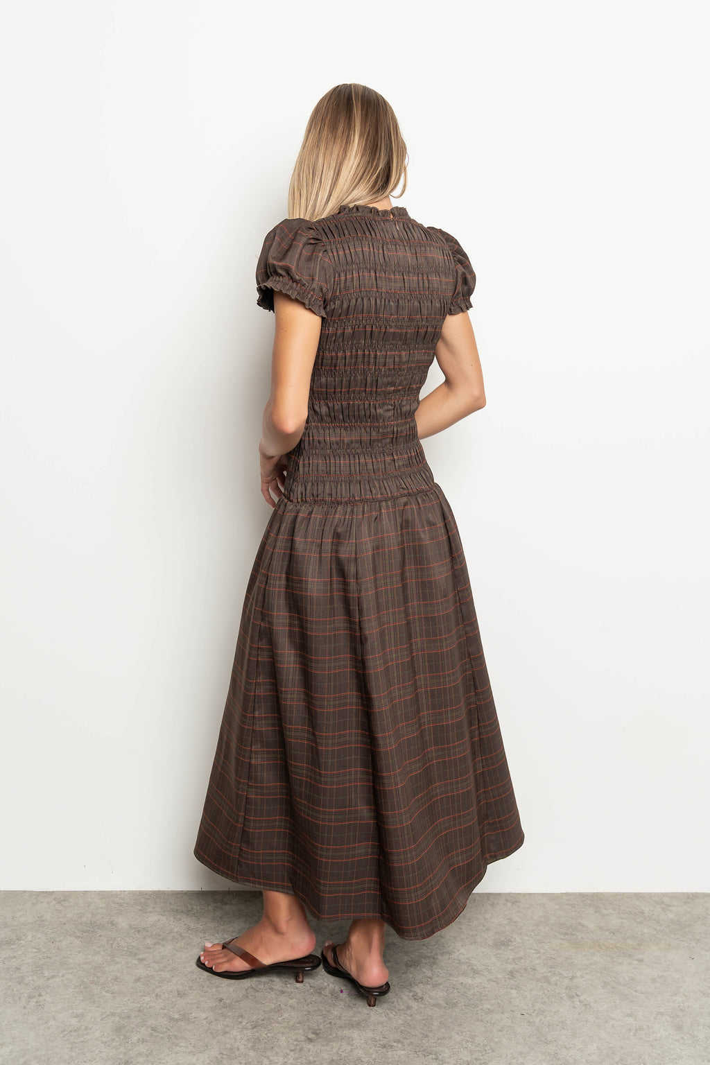 Opal Gingham Maxi Dress in Dark Brown