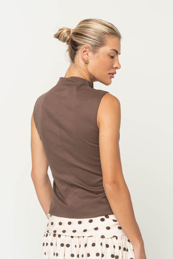 Kaia Mock Neck Tank in Brown