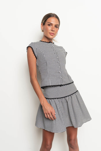 Vanessa Gingham Lace Trim Top