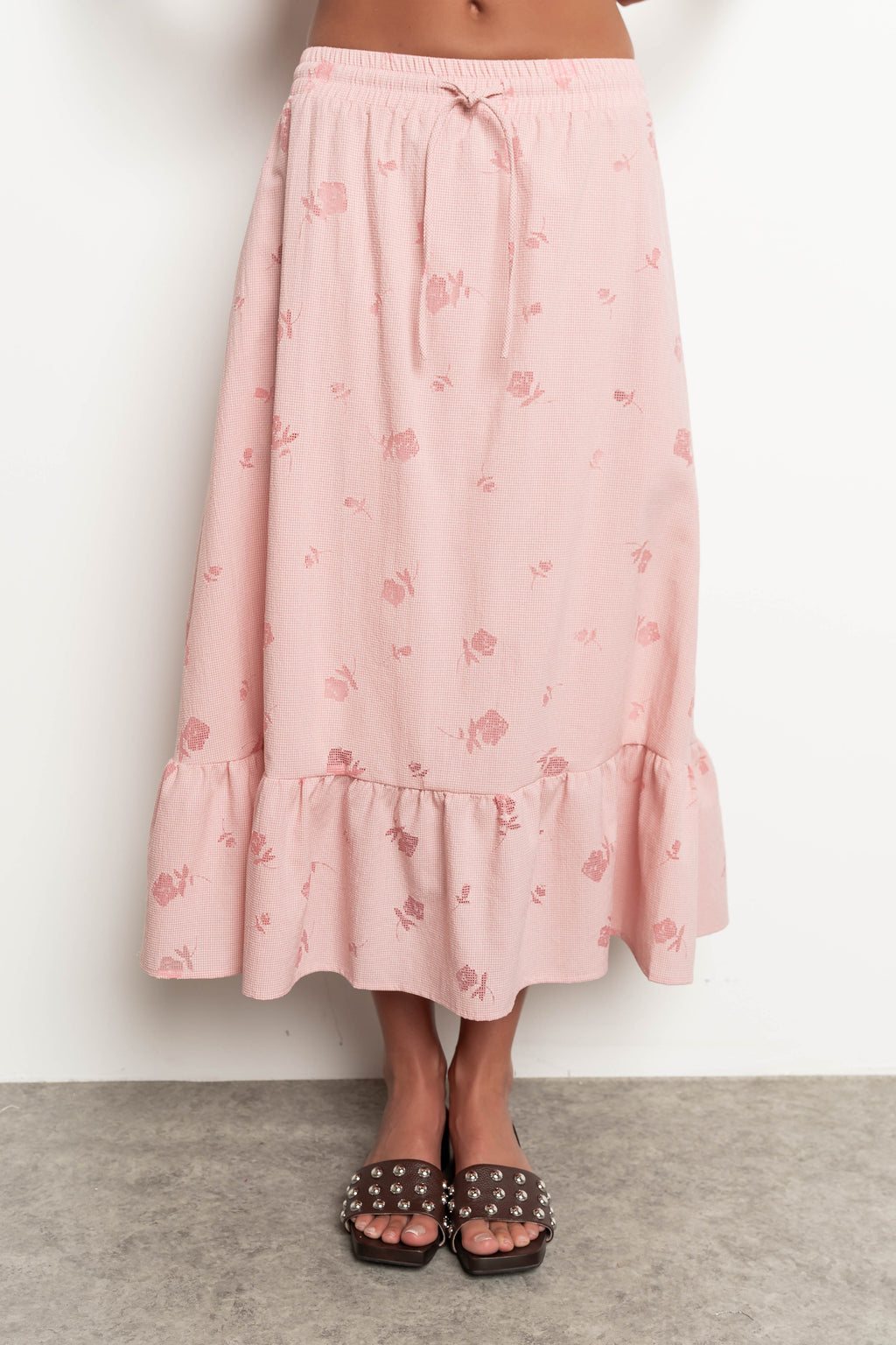 Karrie Gingham Midi Skirt in Salmon