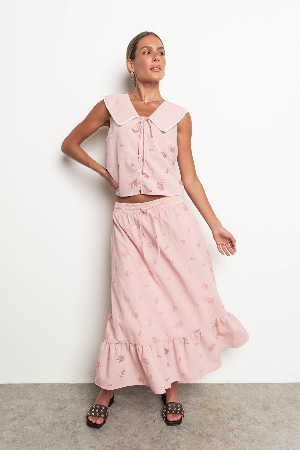Karrie Gingham Collared Tank in Salmon