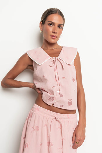 Karrie Gingham Collared Tank in Salmon