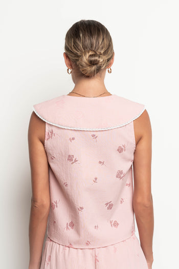 Karrie Gingham Collared Tank in Salmon