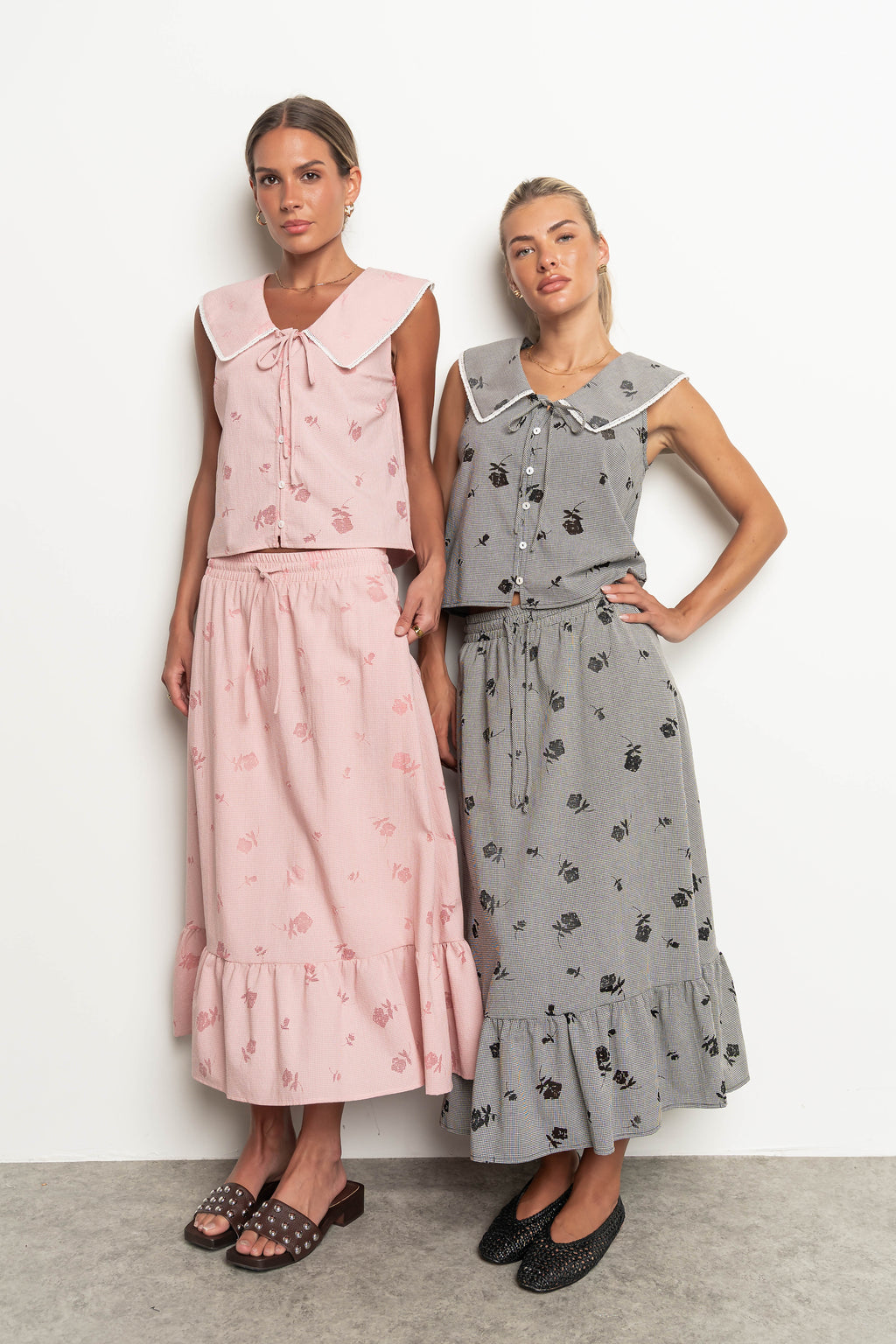 Karrie Gingham Collared Tank in Salmon
