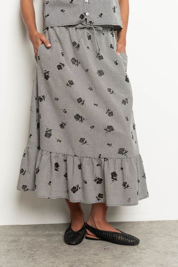 Karrie Gingham Midi Skirt in Black