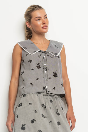 Karrie Gingham Collared Tank in Black