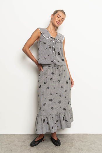 Karrie Gingham Midi Skirt in Black