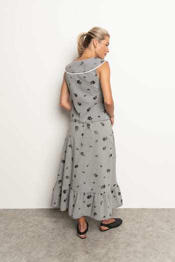 Karrie Gingham Midi Skirt in Black