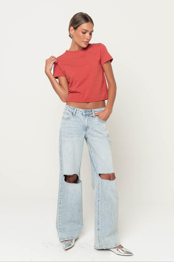 Martha Mid Rise Distressed Wide Leg Jeans