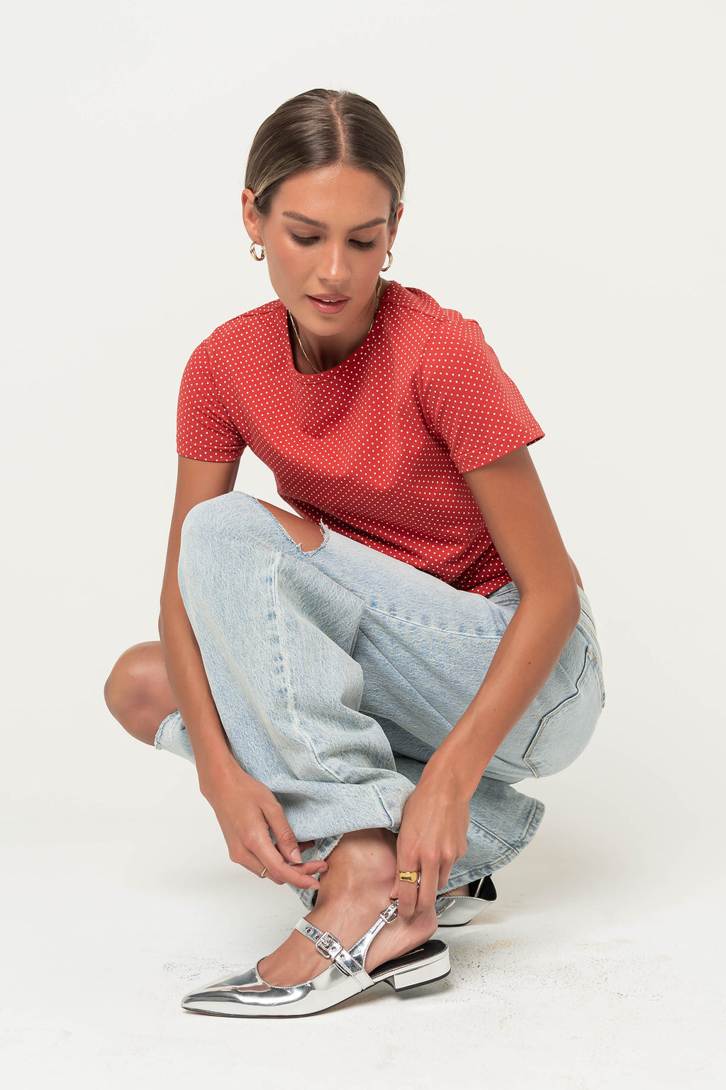 Millie Polka Dot Tee in Red