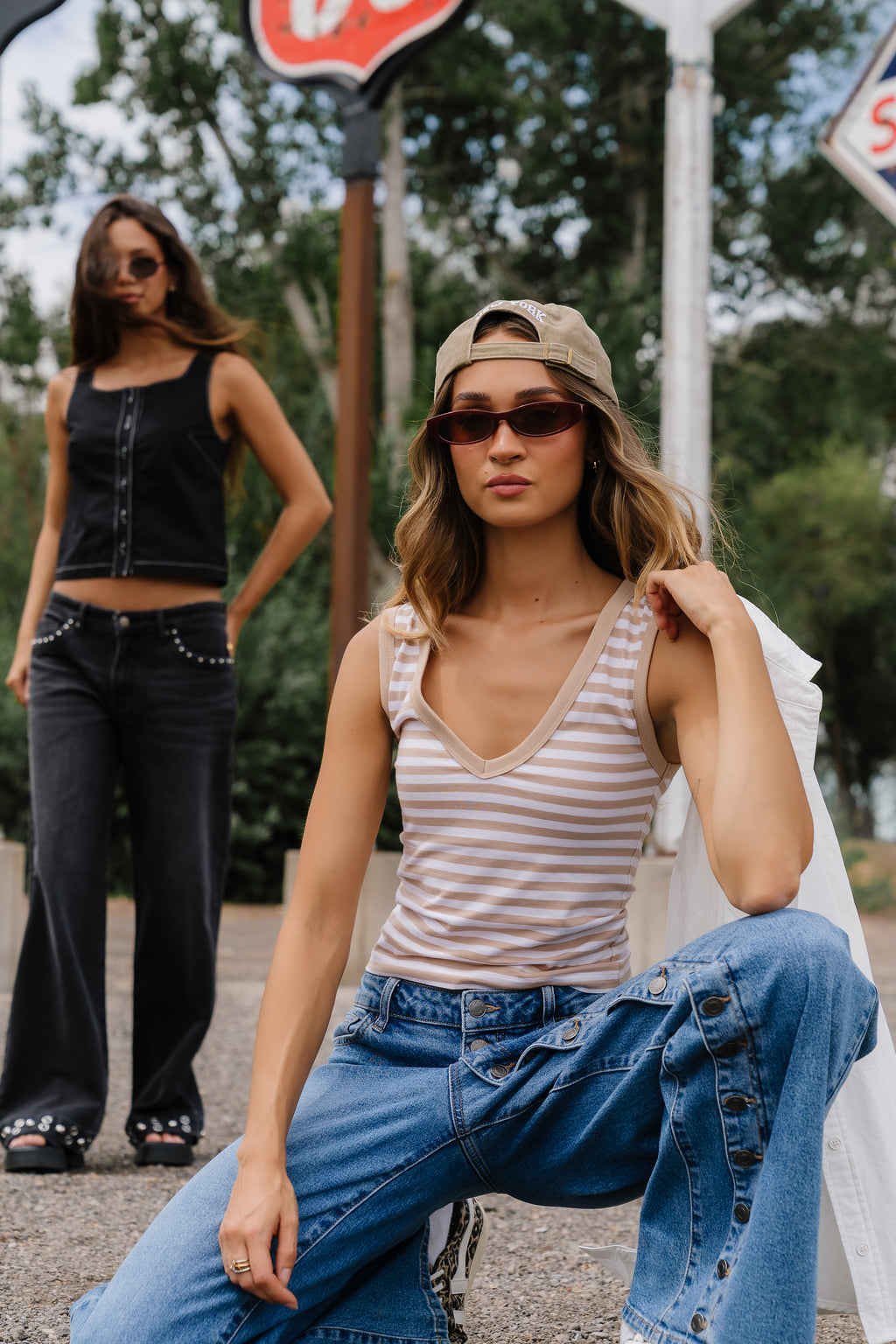Kylen Striped Tank Top in Tan