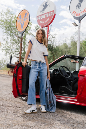 Kerra High Rise Wide Leg Tie Front Jeans