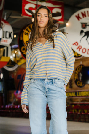 Miriam Striped Cardigan in Light Blue