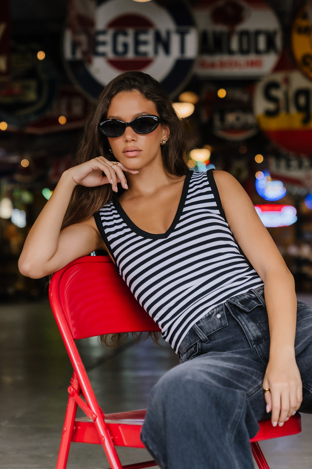 Kylen Striped Tank Top in Black