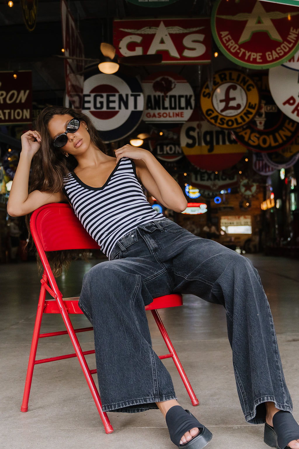 Kylen Striped Tank Top in Black