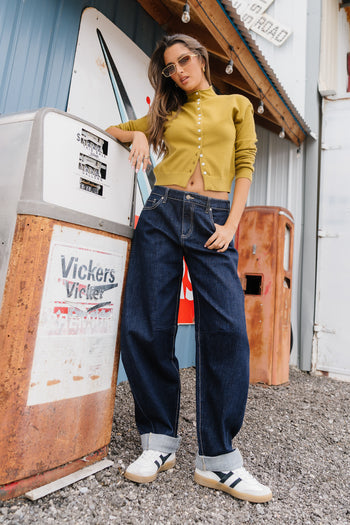 Maya Button Up Sweater in Chartreuse