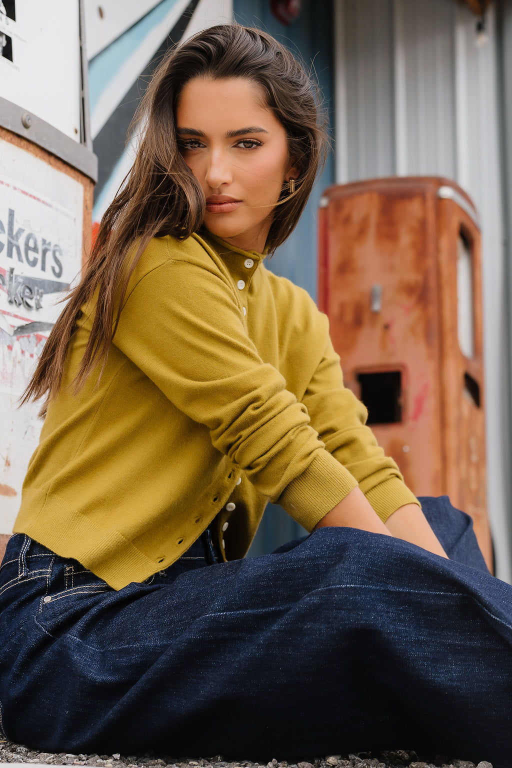 Maya Button Up Sweater in Chartreuse
