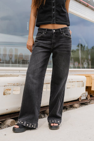 Delora Studded Wide Leg Jeans