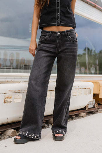 Delora Studded Wide Leg Jeans