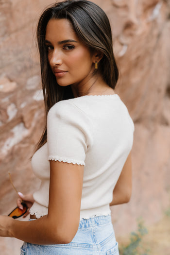 Kaila Scalloped Top in Sand