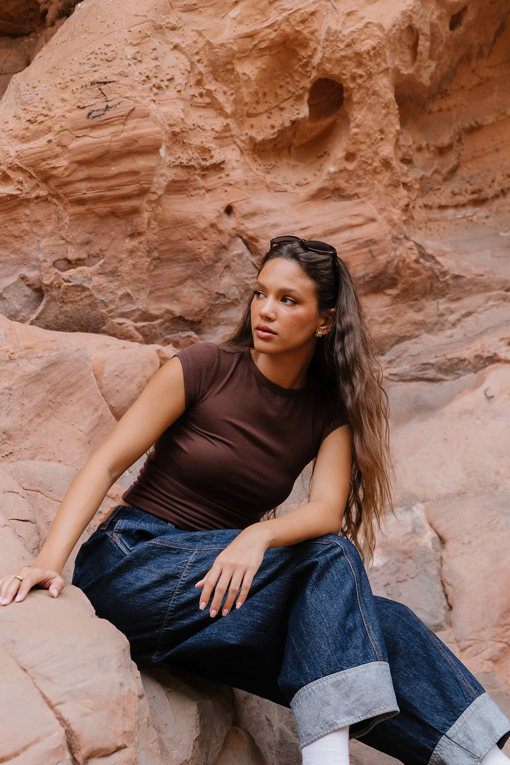 Tiffany Ribbed Tee in Brown