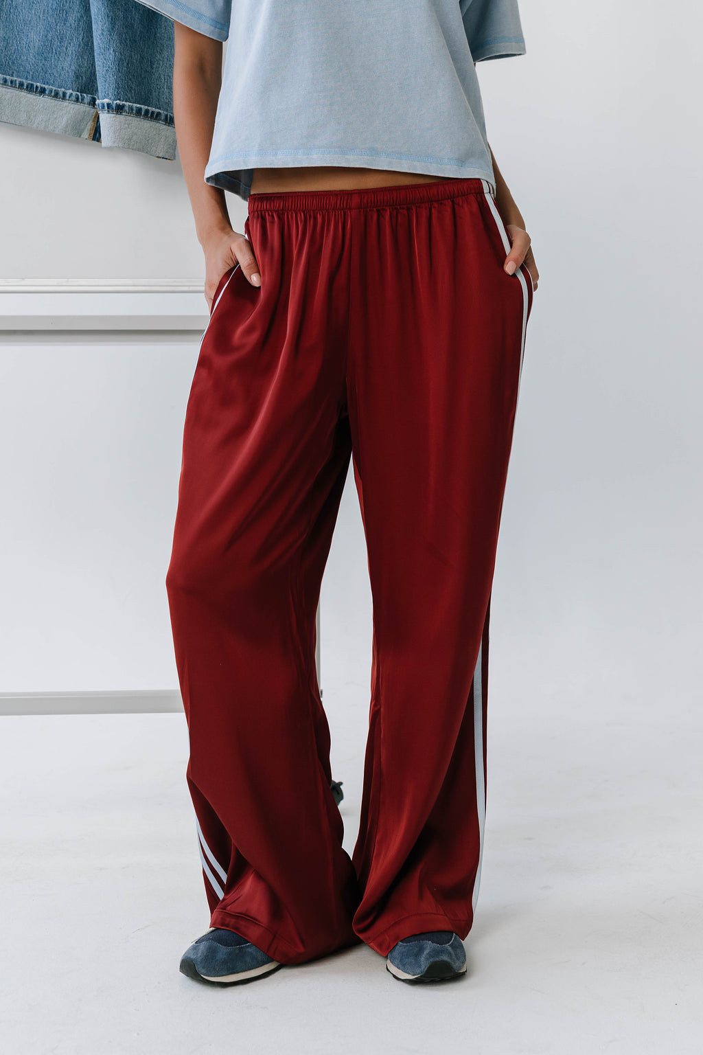 Lola Satin Track Pants in Red