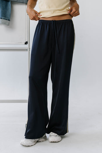 Lola Satin Track Pants in Navy