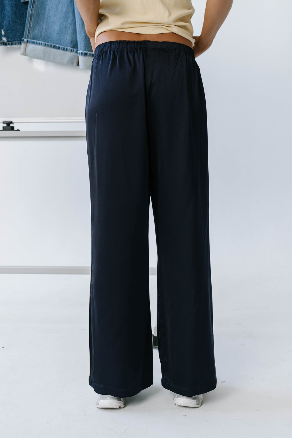 Lola Satin Track Pants in Navy