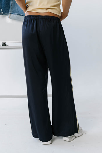 Lola Satin Track Pants in Navy