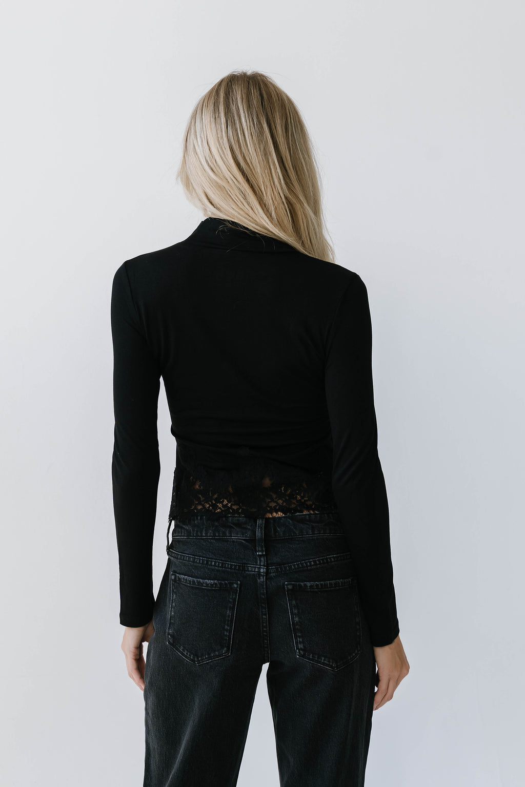 Kesley Lace Mock Neck Top in Black