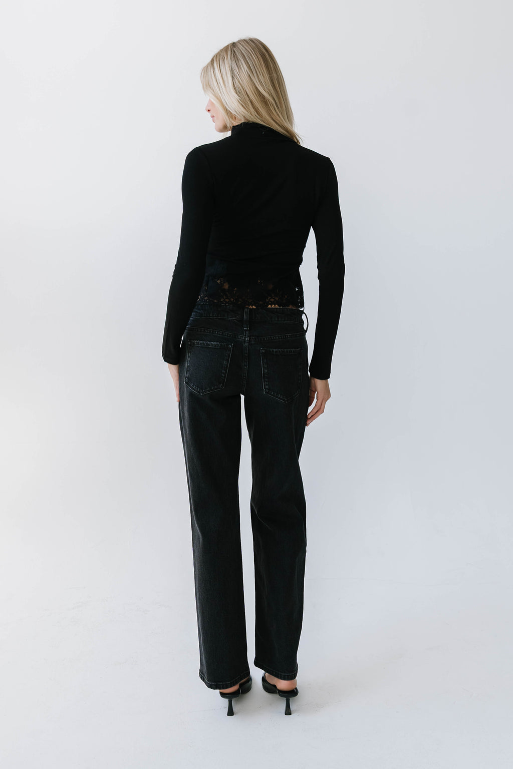 Kesley Lace Mock Neck Top in Black