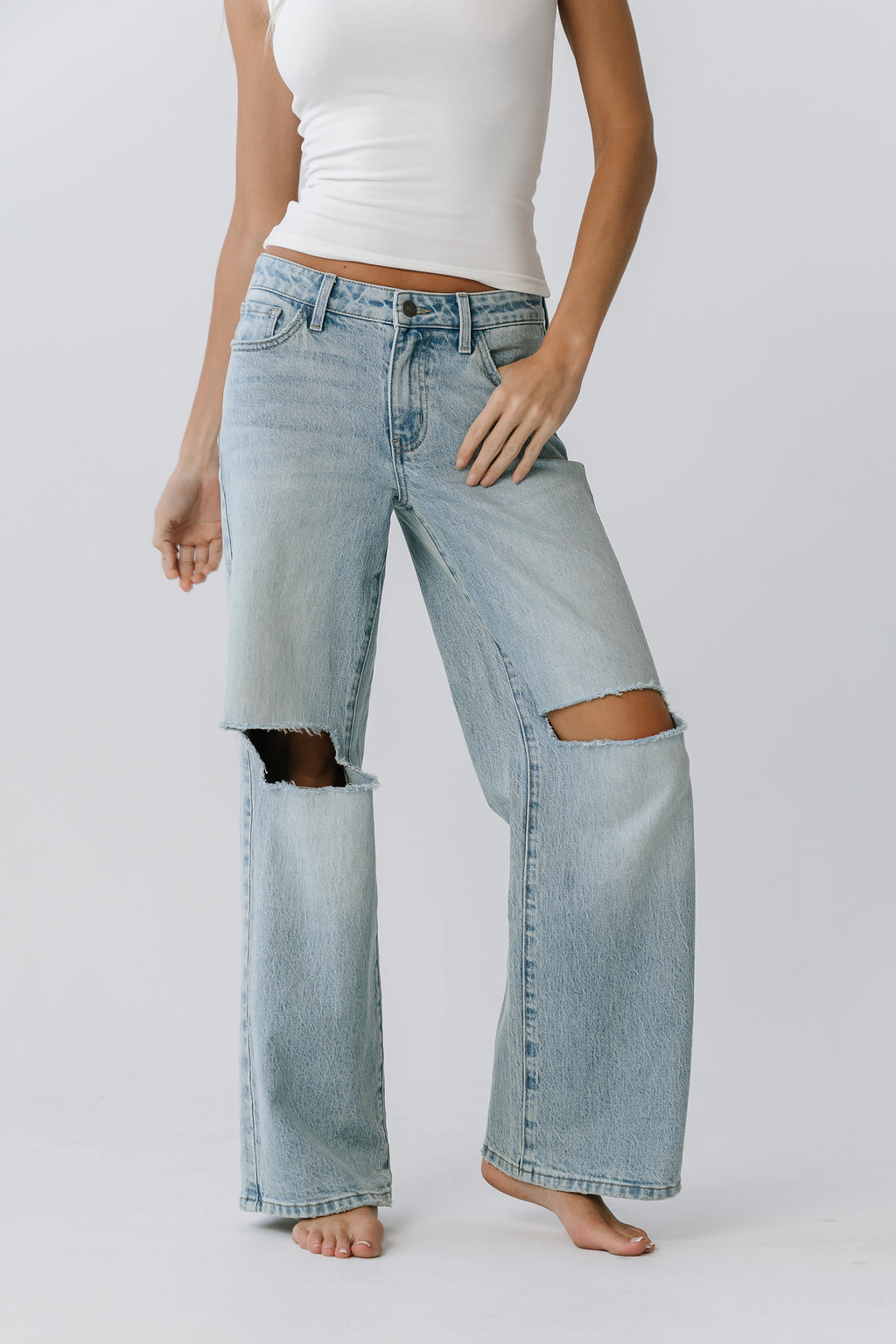Martha Mid Rise Distressed Wide Leg Jeans