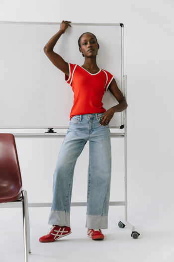 Sariah Low Rise Contrast Wide Leg Jeans
