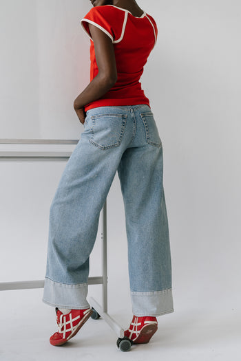 Sariah Low Rise Contrast Wide Leg Jeans