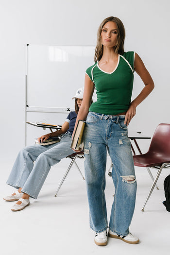 Jessi Contrast Top in Green