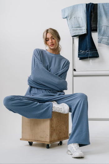 Shelby Striped Top in Dusty Blue